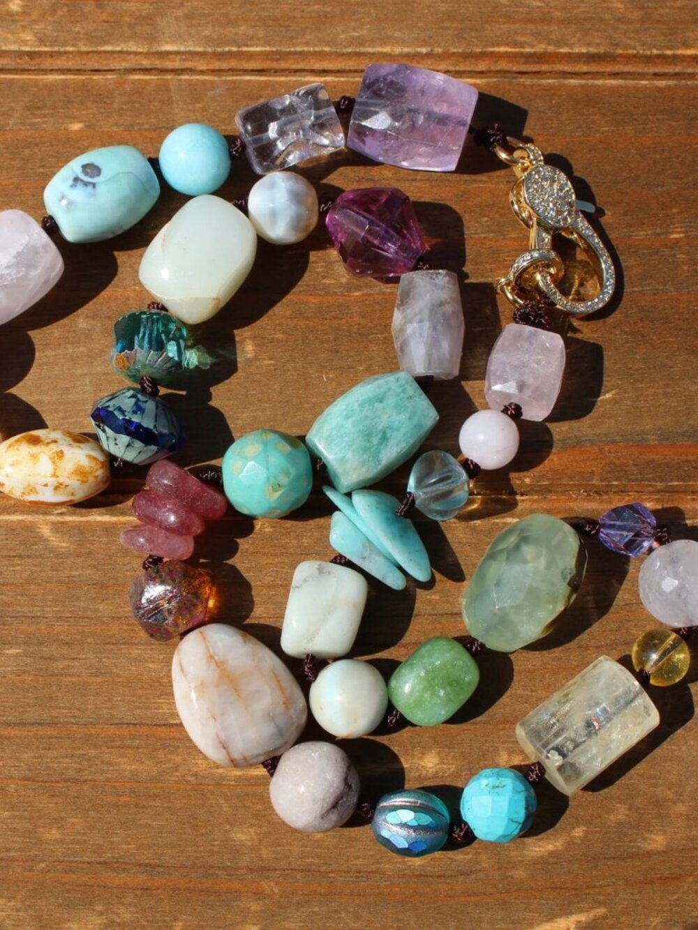 Chunky Boho Dreamy Gemstone Necklace Fancy Clasp 20 inches